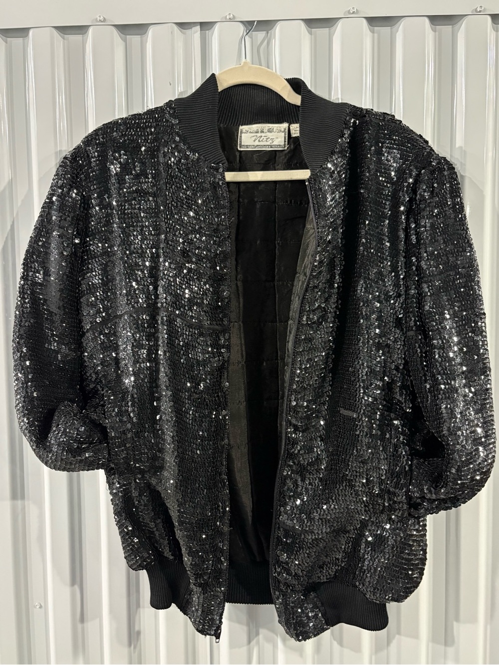 Vintage Ritz Black Sequin Bomber Jacket | Made in India | Size M |Glam Statement